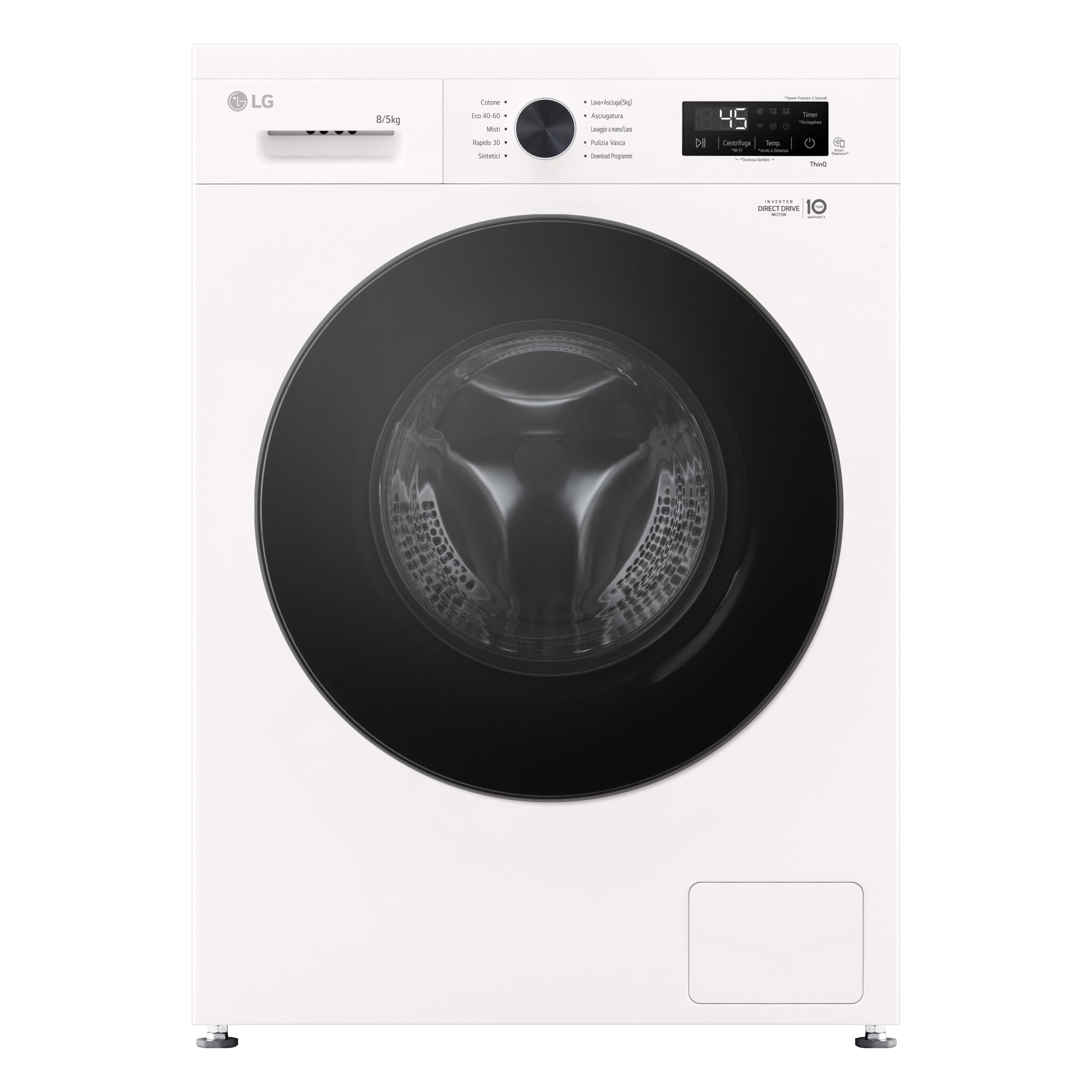 LG W4NX1085NWB Lavasciuga 8/5kg Serie X1, Lavatrice e Asciugatrice Insieme Classe A/E, 1400 Giri, Wi-Fi, Top Rimovibile, Vapore Allergy Care, Tecnologia 6 Motion Direct Drive, Bianca