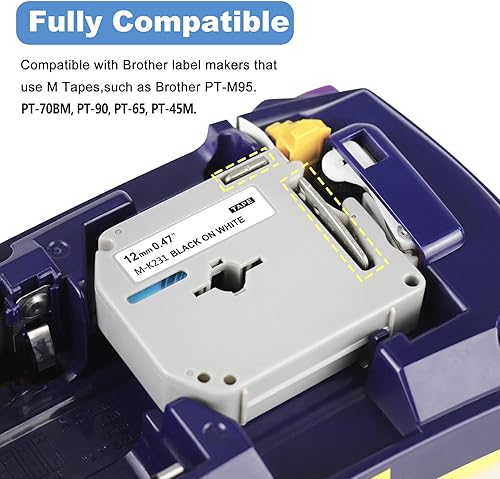 Vista 11 de BOYEEZON M-K231 M - Cinta de repuesto para Brother P Touch Label Tape M-K231s MK231 M231 0.472 in 0.47 Blanco Trabajo para Brother PT-M95 PT-65