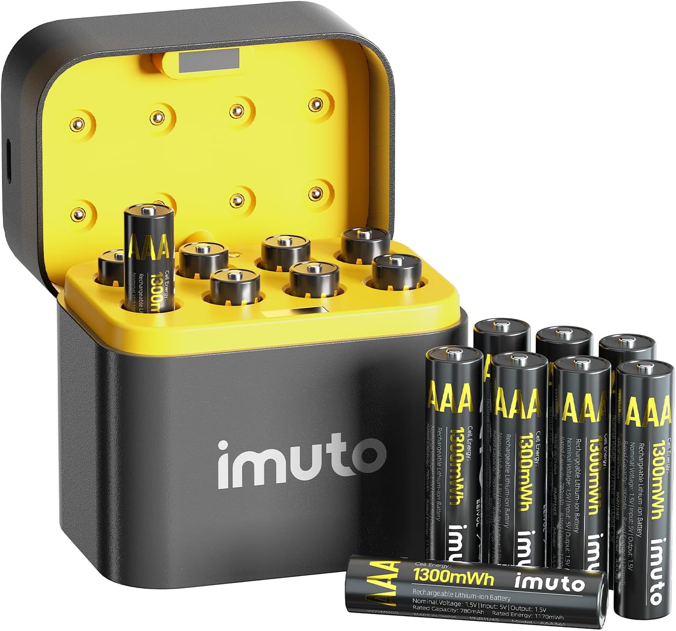 imuto Rechargeable AAA Batteries Lithium 16 Pack with Fast Charger,1300mWh 1.5V Constant Output Triple a Lithium Batteries 1600 Cycles Long Lasting