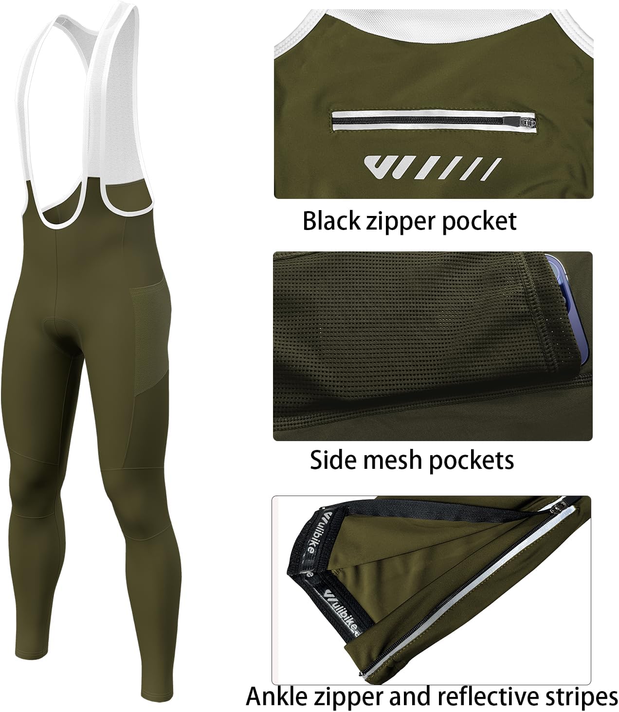 Logas Mens Cycling Bib Pants Padded,Cycling Bike Bibs Men with Shoulder Straps Tights Bicycle Long with Pockets - Image 4