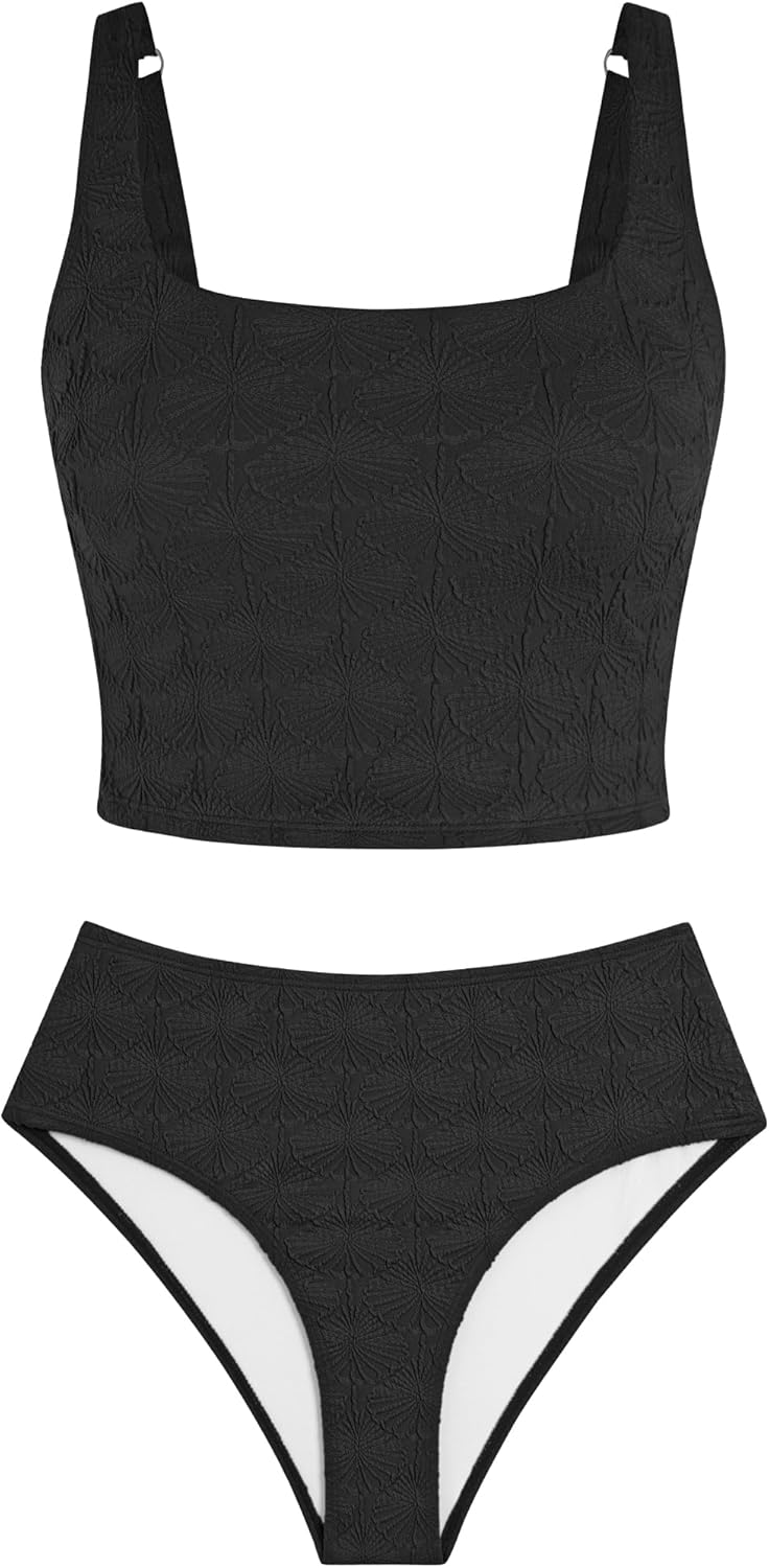 ZAFUL Womens Tankini Swimsuits Two Piece Tummy Control Bathing Suits Textured Tankini Swim Top with High Waisted Bottom - Image 7