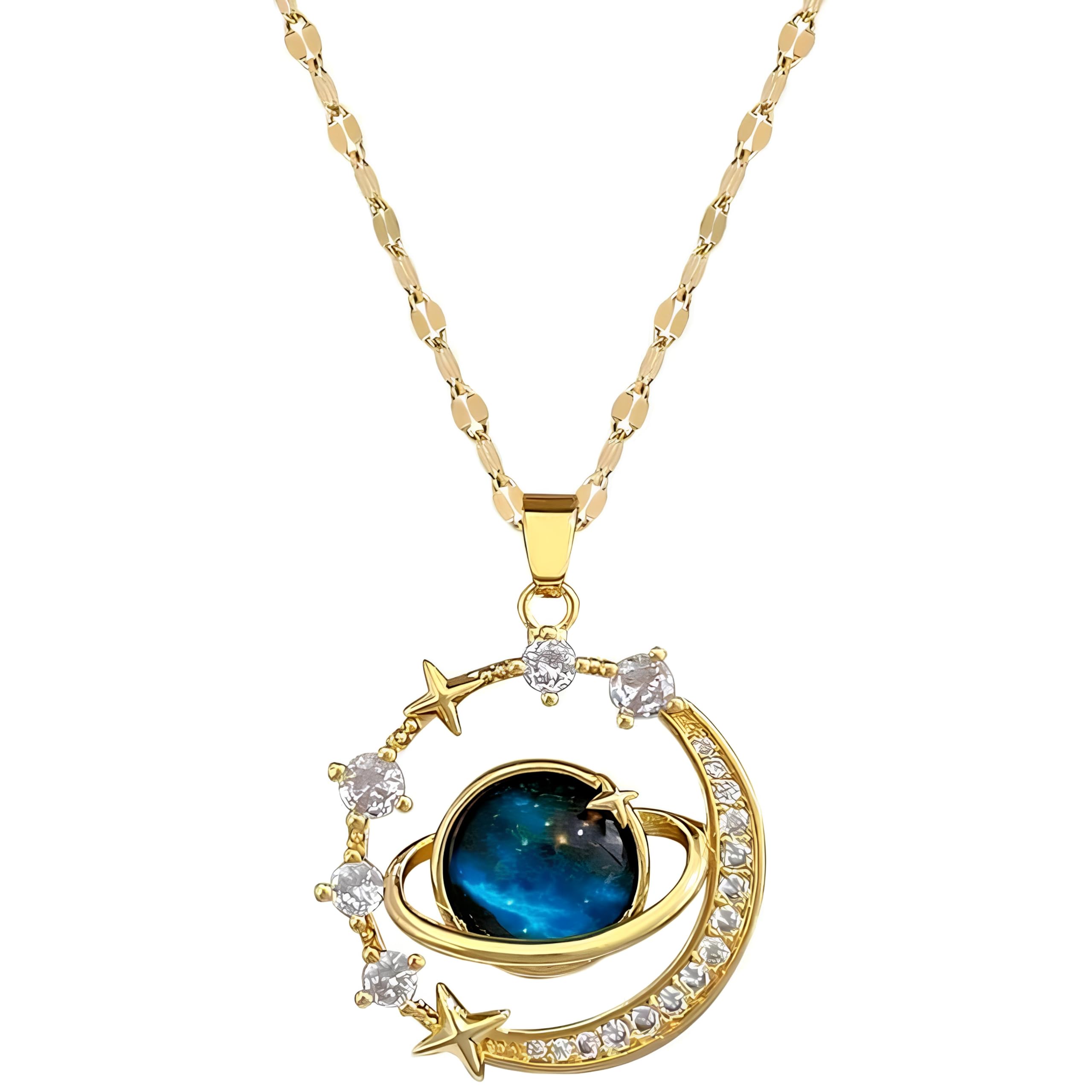 Exquisite StarrySky Planet Zircon Shiny Star Moon Stainlesssteel Pendant Necklace-image-21