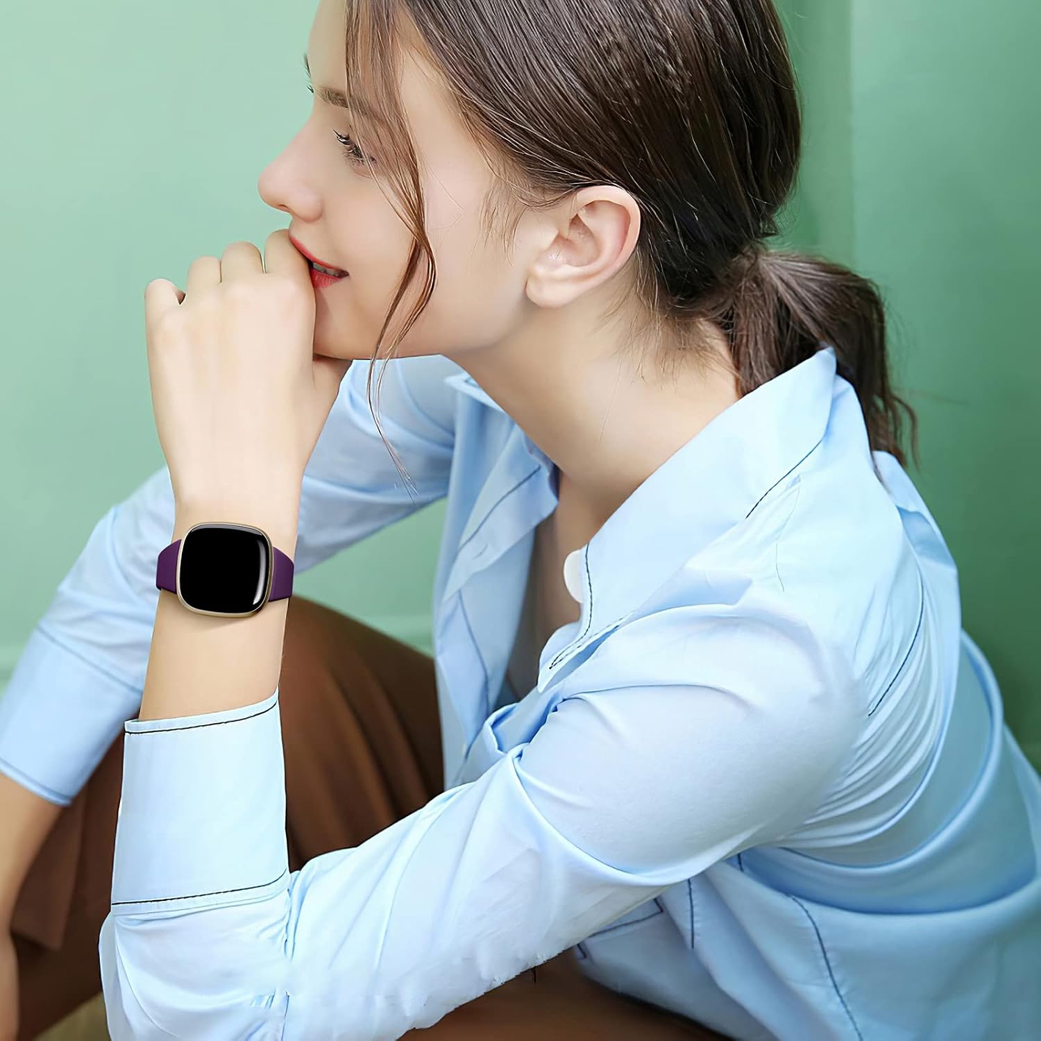 Getino Compatible with Fitbit Versa 3/ Versa 4 Bands/Sense/Sense 2 Bands Women Men, Sport Soft Accessories, Slim Band for Fitbit Versa 4/ Versa 3/ Sense 2/ Sense Watch, Small Black/Plum/Wine/Pink