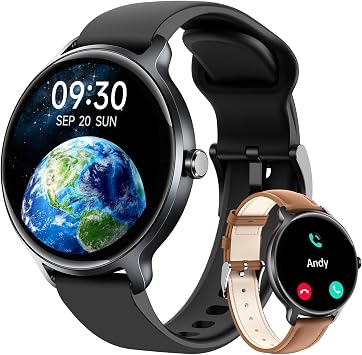 Smart Watch for Women Men, 1.27" HD AMOLED Stylish Smartwatch Answer/Call for iPhone/Android/Samsung, Fitness Tracker with 120+ Sport Modes, Heart Rate/Sleep/Health Monitor, IP68 Waterproof, 2 Bands