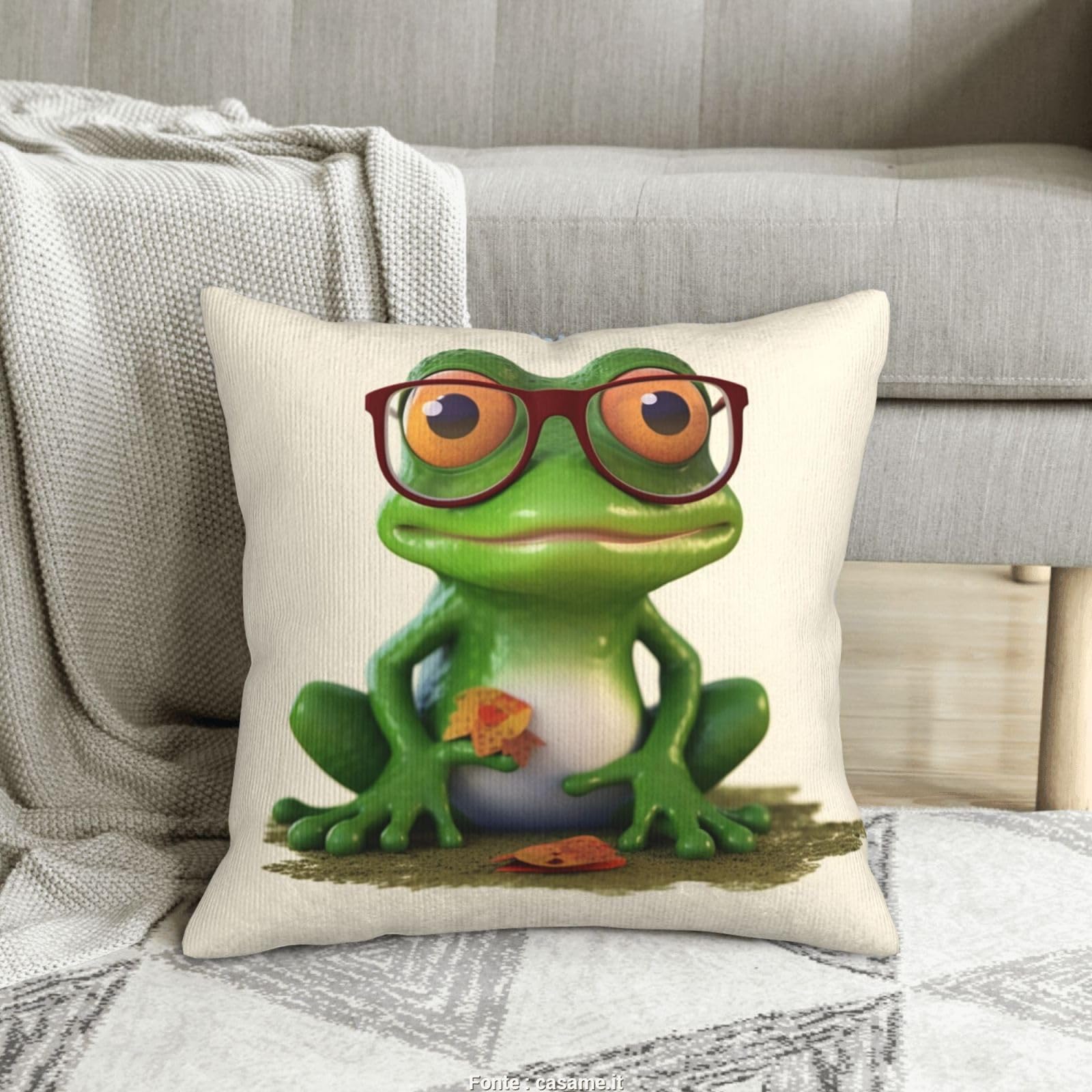 Idée cadeau originale : housse de coussin grenouille à lunettes