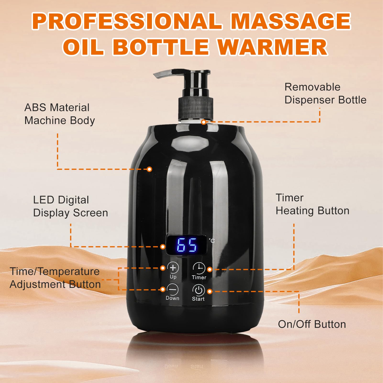 Massageöl Wärmer Gerät, Tragbarer Lotionsflaschenwärmerspender, Heizung für ätherische Öle, LED-Anzeige, Temperatureinstellung, 110–240 V, Schwarz