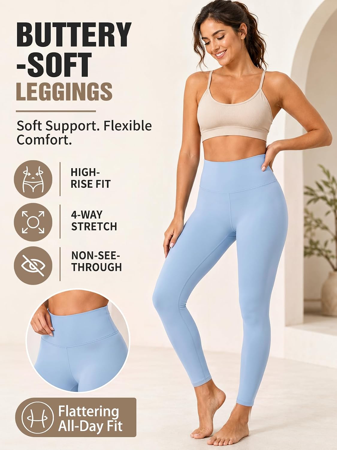 Blue Breath Leggings for Women High Waisted, Buttery Soft Yoga Pants, Non See Through Light Tummy Control Athletic Pants
