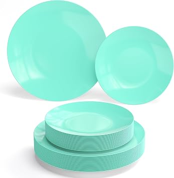 Trendables 60 Pcs Durable Plastic Dinnerware Set - 30-10" & 30-8" Green Plates for 30 Guests