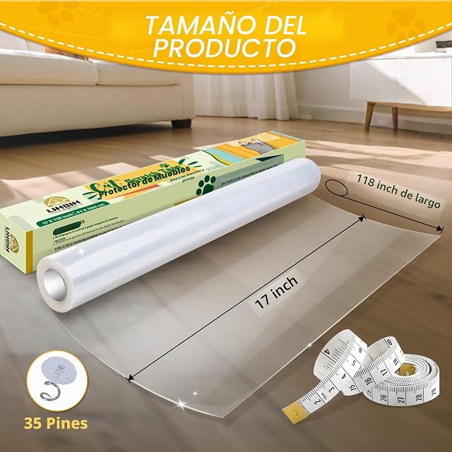 Foto 2 de 7 de Protector Sofa Gatos Arañazo Transparente, 43x300 cm Antiarañazos Gatos Sofa Autoadhesiva
