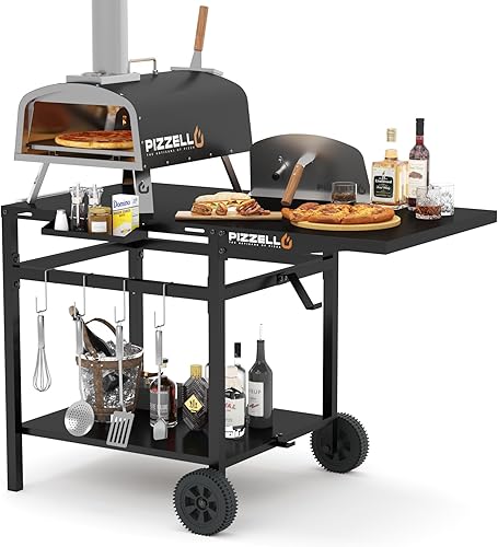 Vista 8 de PIZZELLO Carrito de mesa para parrilla al aire libre de 35 x 22 pulgadas, soporte para horno de pizza plegable de doble estante, carrito