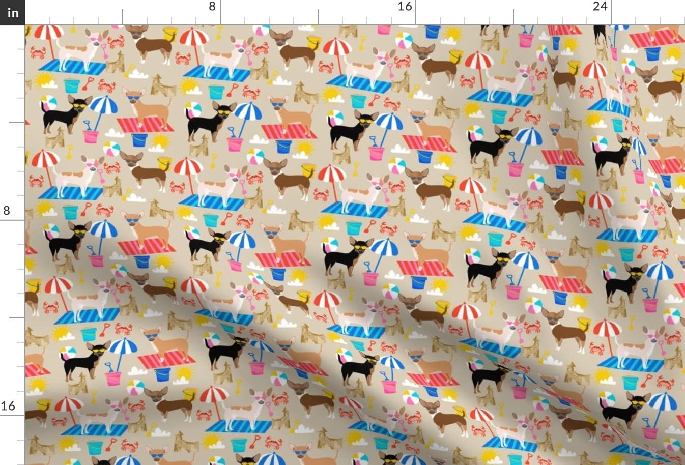 Spoonflower Fabric - Chihuahua Beach Dog Breed Pattern Tan Chihuahuas Dogs Pet Pets Printed on Minky Fabric by The Yard - Sewing Baby Blankets Quilt Backing Plush