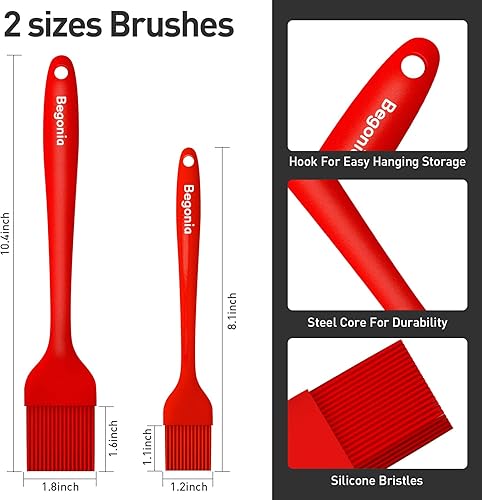 Miniatura 7 de Pastry Brush-Begonia - Cepillo de silicona para cocinar, 2 cepillos de alimentos resistentes al calor de 10+8 pulgadas para hornear, asar, cocinar y
