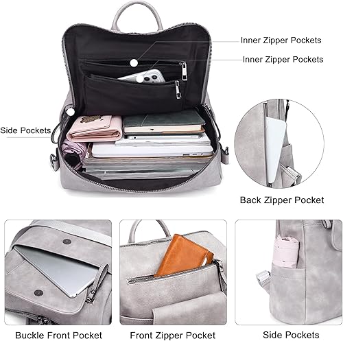 Miniatura 4 de Mochila de cuero para mujer, grande, convertible, antirrobo, mochila de viaje, Mochilas de viaje