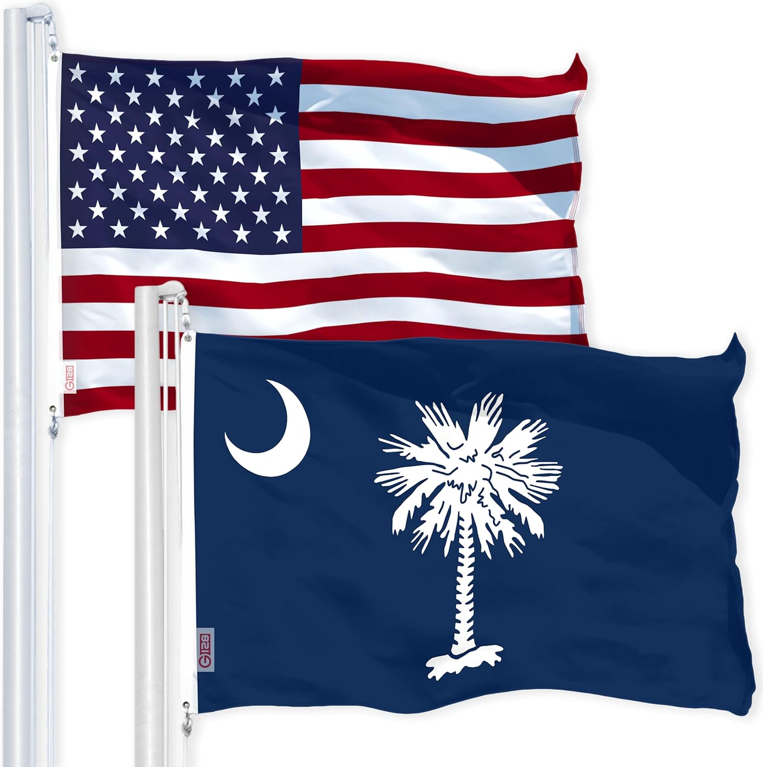 G128 Combo Pack: USA American Flag 3x5 Ft 150D Printed Stars & South Carolina State Flag 3x5 Ft 150D Printed