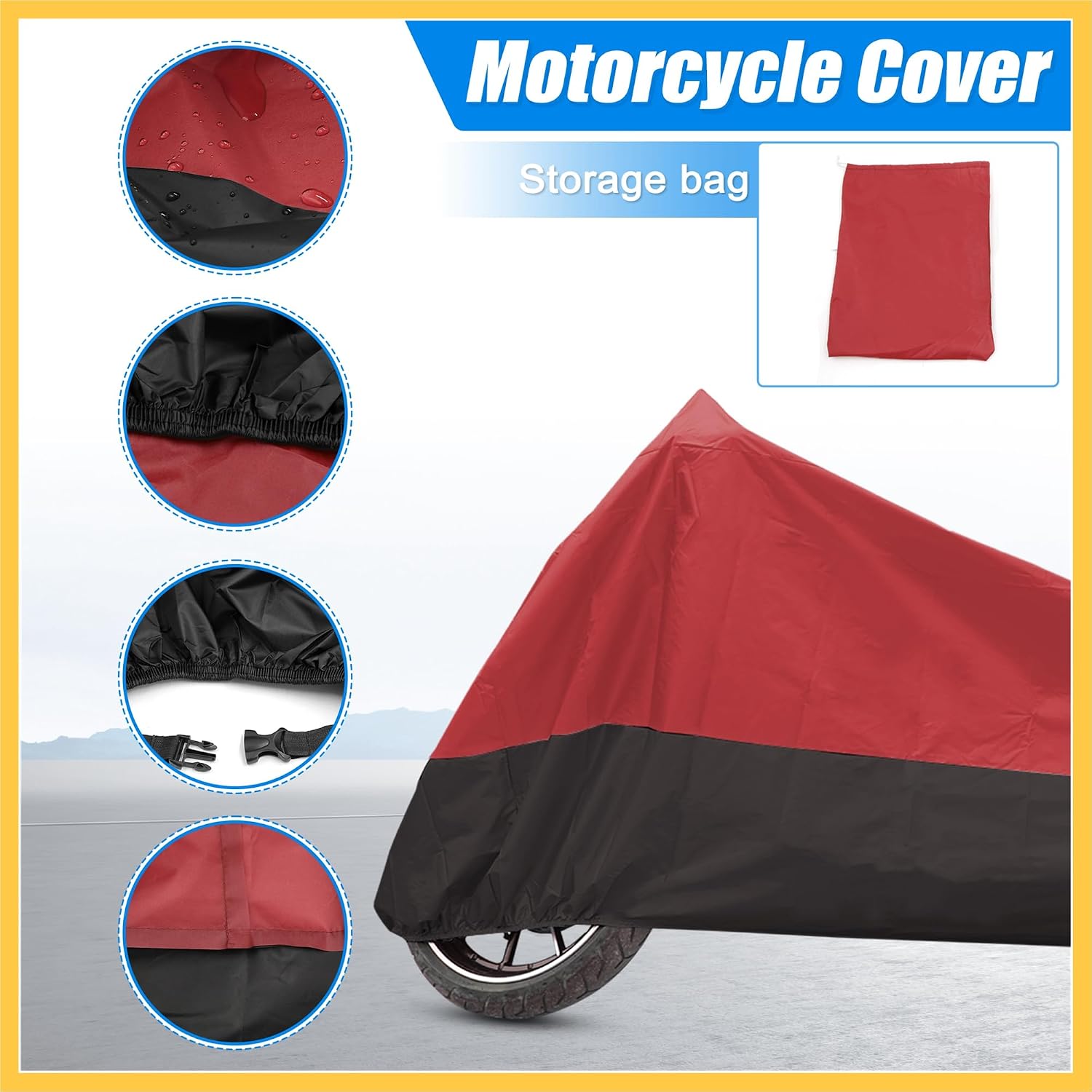 Motorcycle Cover Motorbike Full Cover Outdoor Rain Dust Protector 190T L Red Black for Touring Cruiser Scooters Universal Auto Replacement Parts