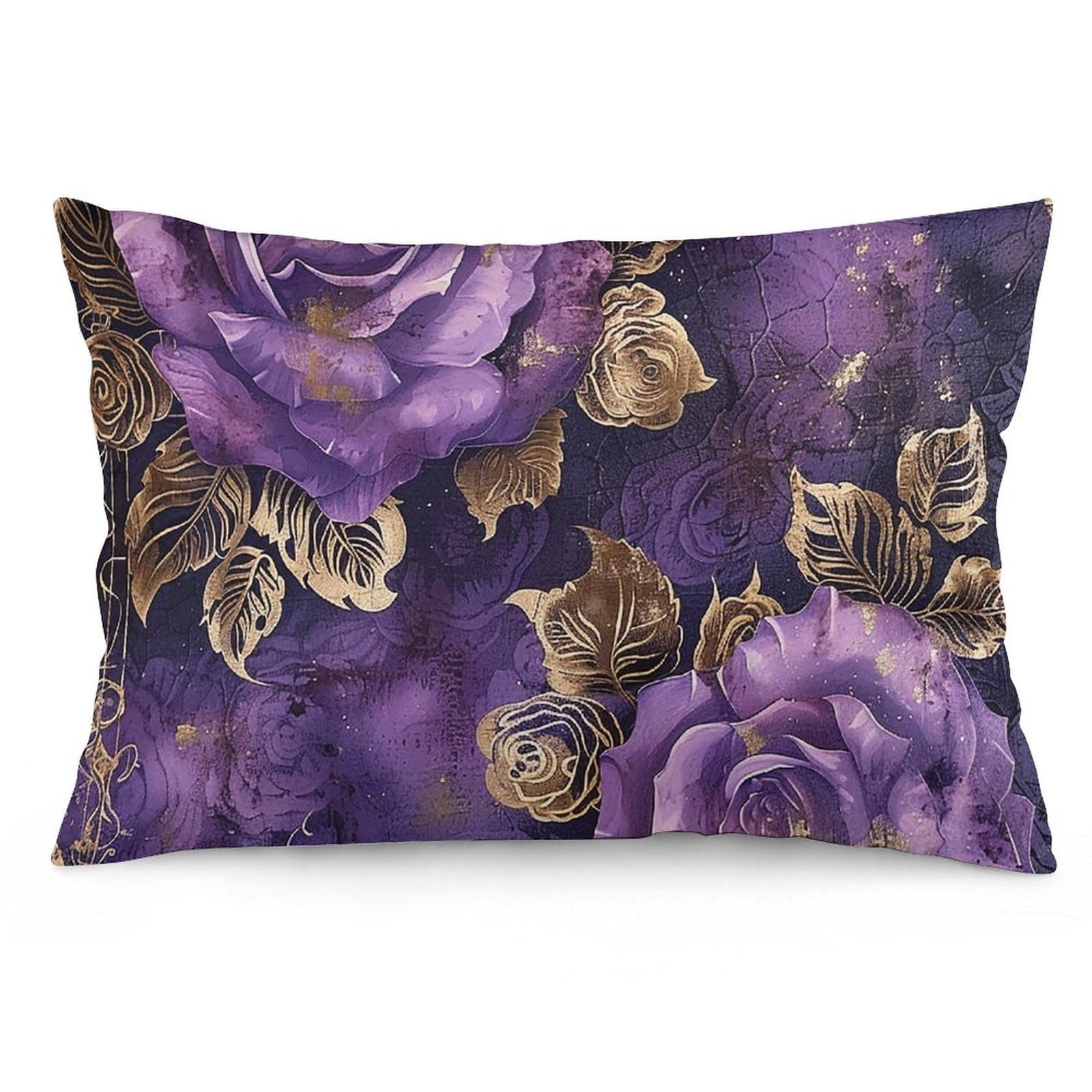 2 Pack Pillow Cases for Hair and Skin, Soft Breathable Pillow Case Covers with Hidden Zipper, with Artistic Roses Pillowcase 12 "x20 Pillow Covers for Sleeping Gift
