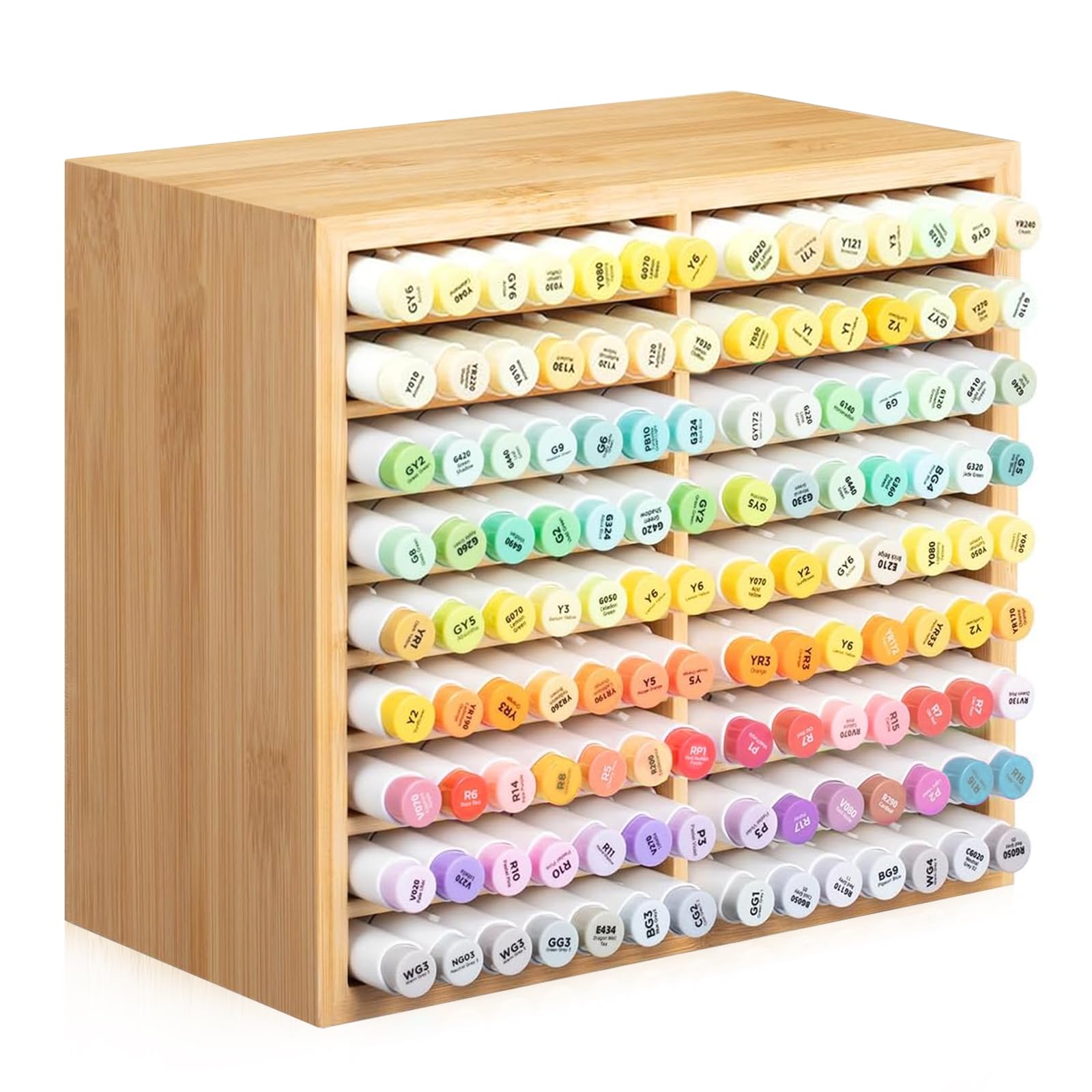 ALLILUYAA Marker-organizer van bamboe, bureau-organizer met 18 vakken, voor 126 markers, opslag van viltstiften voor kantoordecoratie in de klas