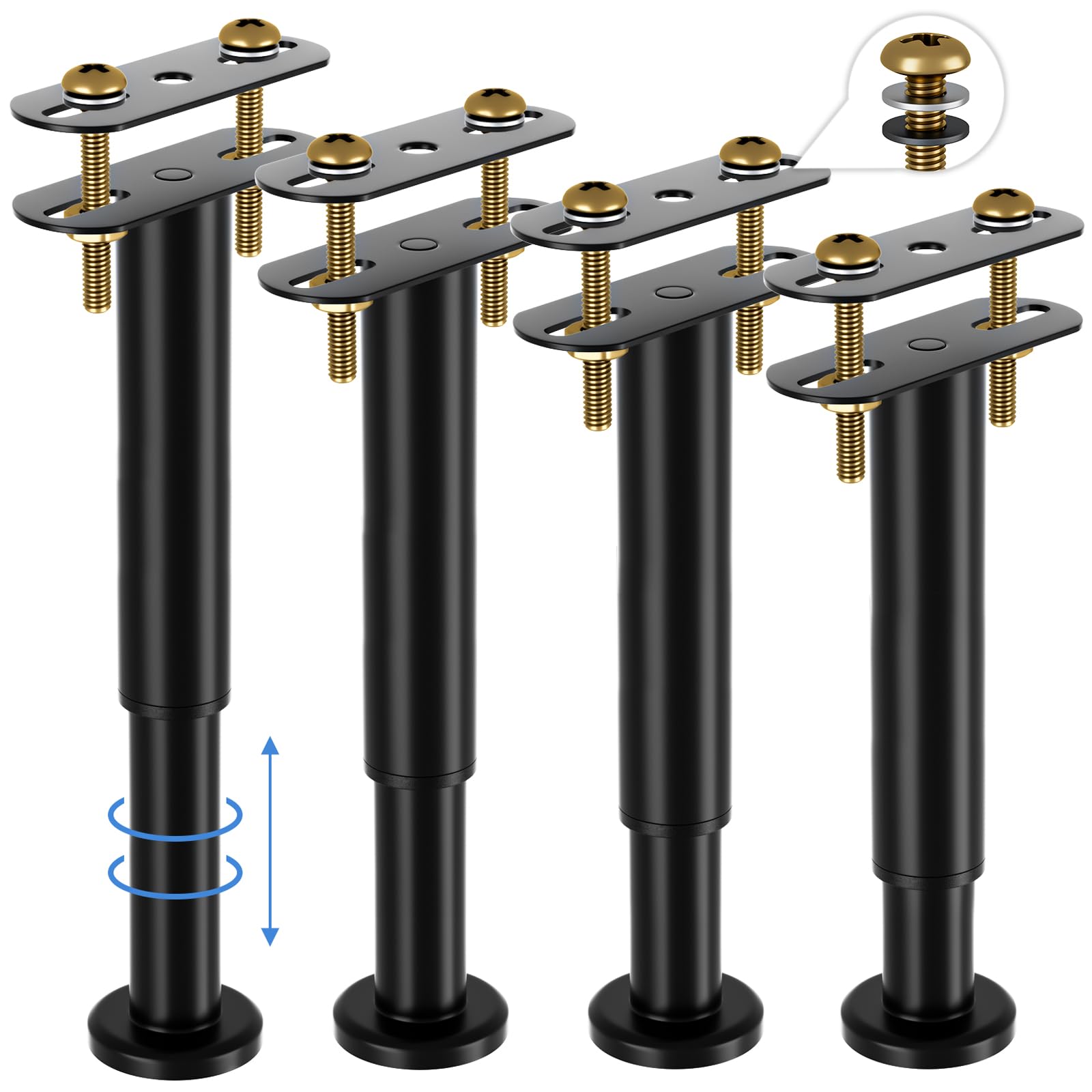 VETIN Lot de 4 Pieds de Support de Lit Réglables en Hauteur, Adaptés aux Cadres de Lit 18-32cm, aux Lattes Centrales de Lit et aux Pieds de Support de Meubles, Installation sans Perçage