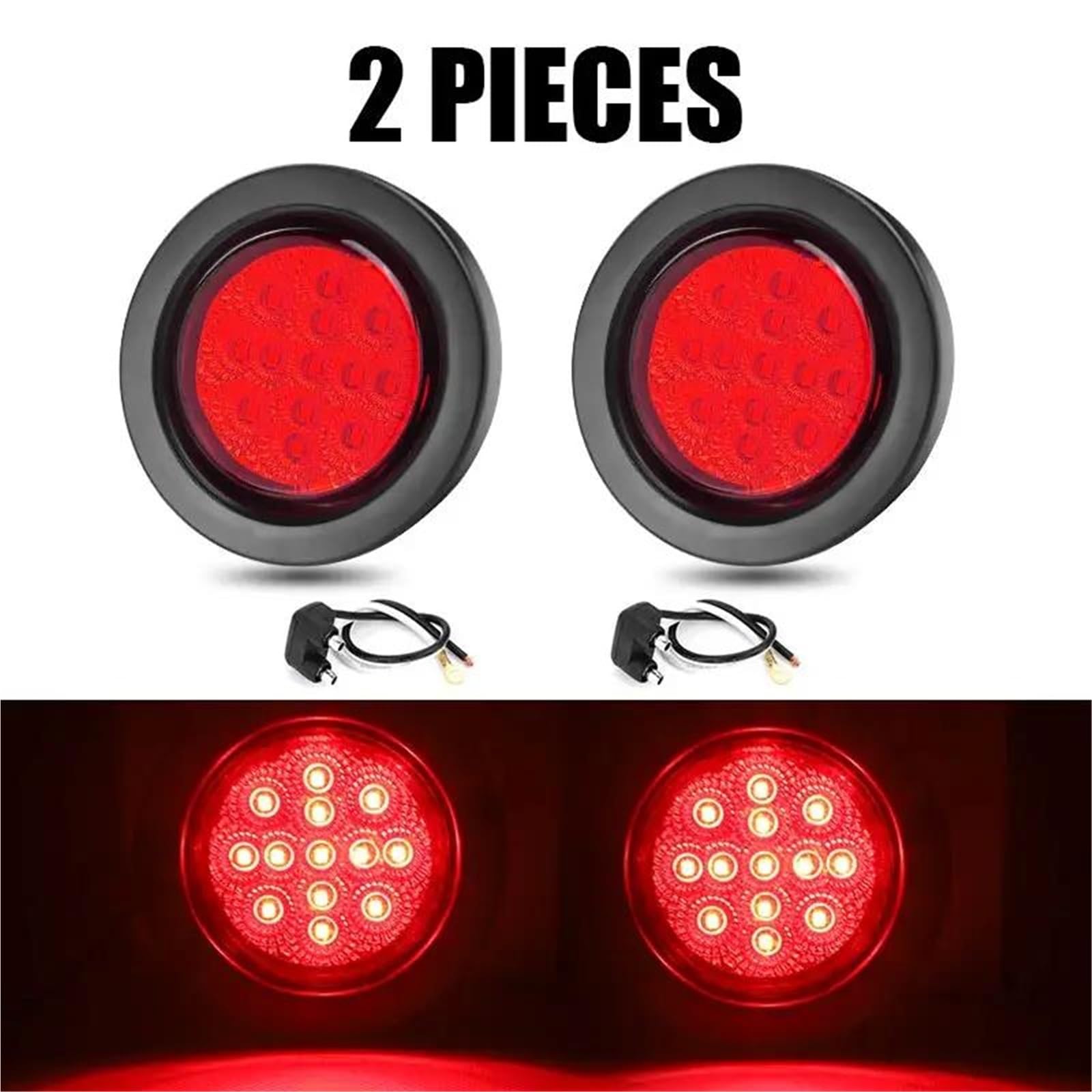 Luces Direccionales Luz Trasera Redonda 14 LED, 2,5 Pulgadas, Intermitente, Freno, Marcha Atrás, Para Coche, Camión, Remolque, Autobús Indicador Retrovisor(2pcs Red)
