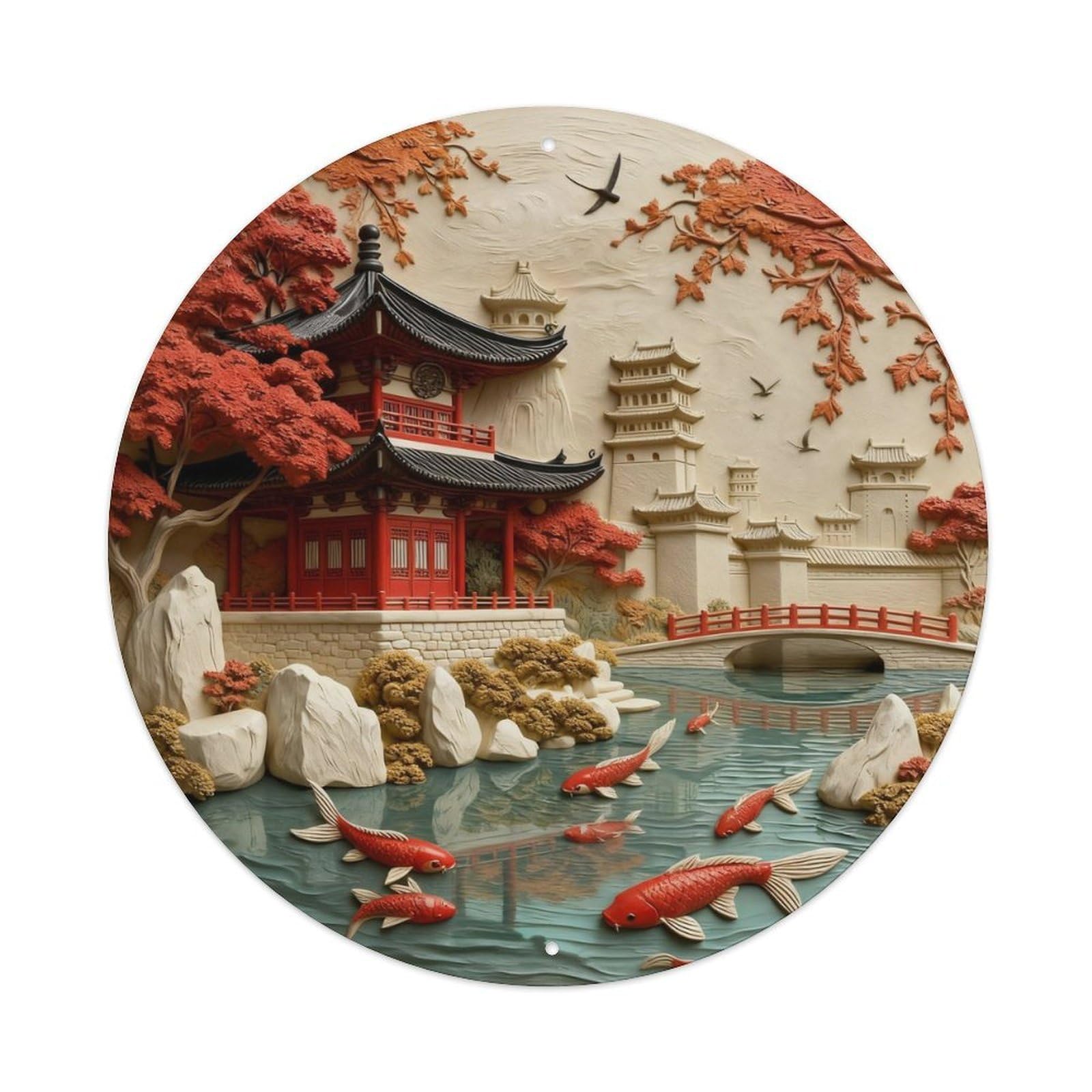 Zlatcbu Vintage Traditional Japanese Garden Scene With K_114ln Metal Tin Sign Retro Wall Art Poster, Decor For Home Living Room Bar Cafe Garage, 8X8 Inch