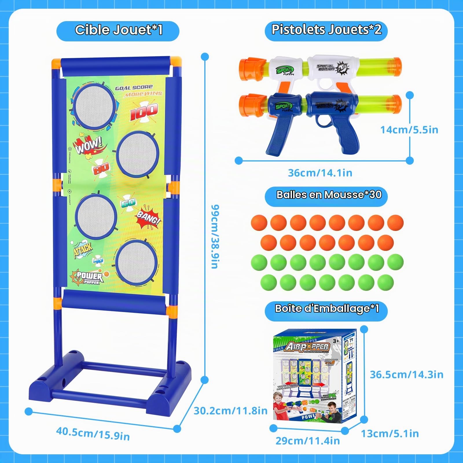 deAO Cible de Tir Mobile pour Enfants avec 2 Pistolets et 30 Balles Mousse | Mousse Eva Non-Toxique, 2 Modes (Statique/Dynamique), Extérieur/Intérieur, 3+ Ans, Cadeau Créatif Pour Jardin, Jeu En Famille