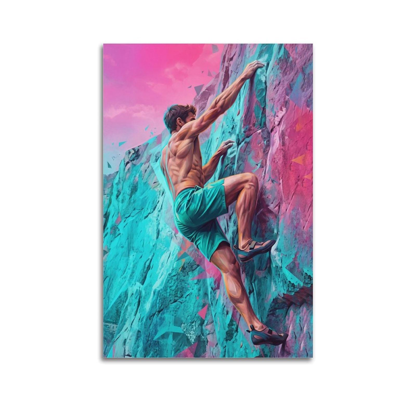 OLYHTR Surreal Neon Rock Climbing Mountain Sports Poster Modern Decorative Canvas Prints - Ideal Wall Art for Family, Man Cave, Game Room, Boys & Girls Bedroom 24x36inch(60x90cm)