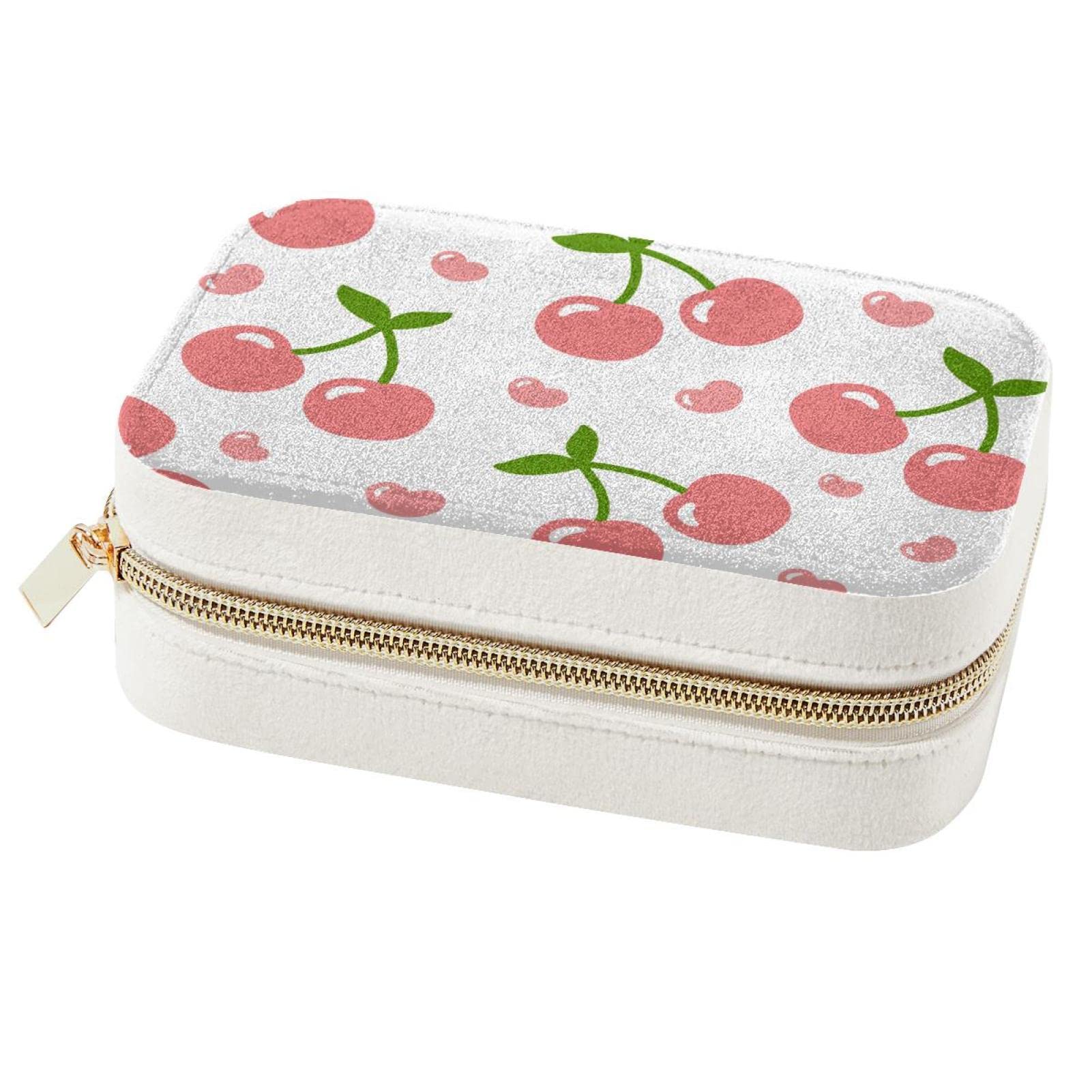 Boîte à bijoux portable cerises rose corail, cadeau de demoiselle d'honneur
