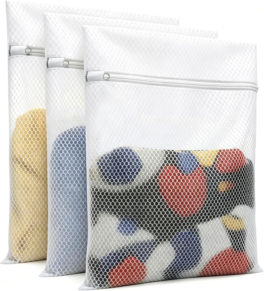 Honeycomb Mesh Laundry Bags 3 Pack (2XL+1L), Durable Washing Bags with Auto-Lock Zippers, Heavy Duty Mesh Wash Bags for Delicates, Lingerie, Bra, Sock, Travel Storage Organizer
