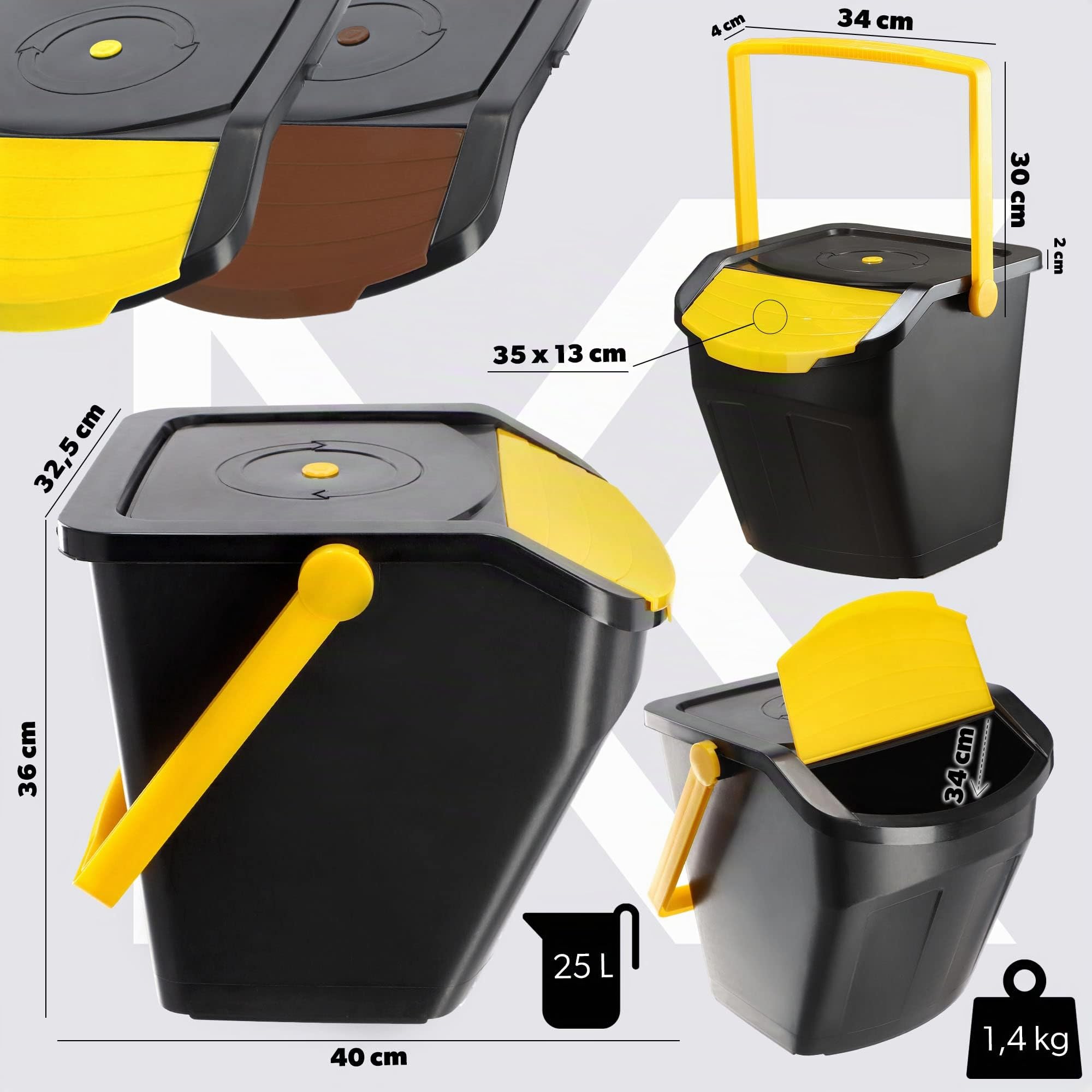 KADAX Lot de 2 Poubelles de Tri Sélectif pour une Gestion Efficace de la Collecte et du Recyclage des Déchets, Système de Séparation des Déchets Empilables (2 x 25L)