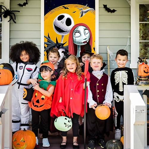 Miniatura 3 de Decoraciones navideñas para puerta, pancarta de Jack Skelington, decoración de puerta de Navidad, temática de película, telón de fondo para puerta
