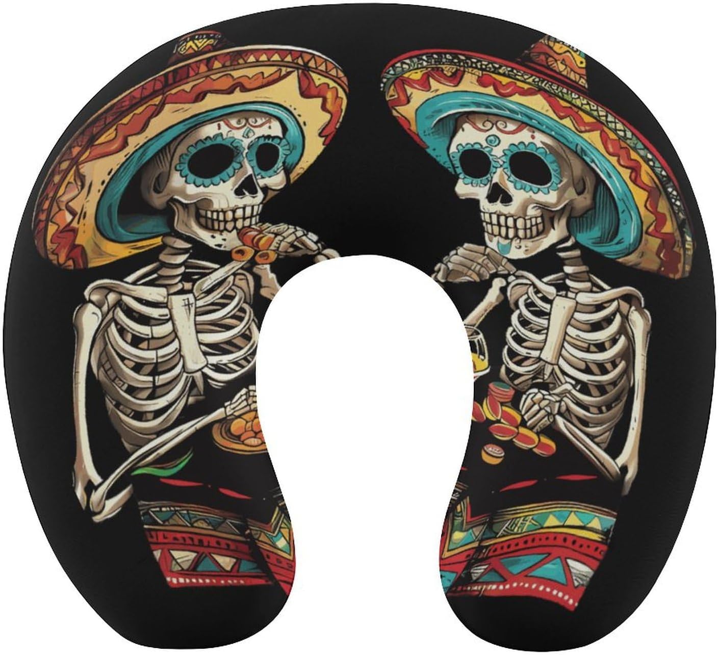 Day of The Dead Skull Dinner Party Funny Travel Pillow U Shaped Memory Foam Neck Pillows Portable for Flight Car Home Office