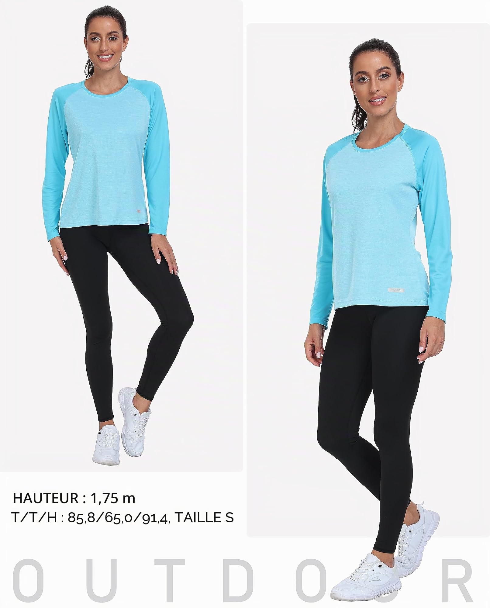 T-Shirt de Course Femme à Manches Longues Tops UPF 50+ Entraînement Hauts Séchage Rapide pour extérieur, la randonnée, la Gymnase