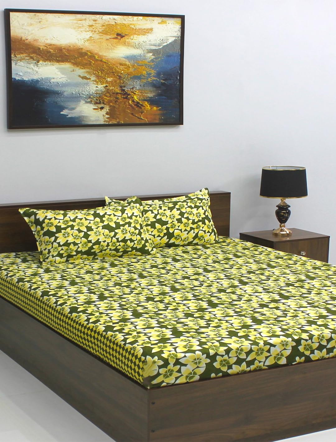 Rubix Home Mesmerize 144 TC Microfiber Green Double Bedsheet with 2 Pillow Covers, 144-200 tc
