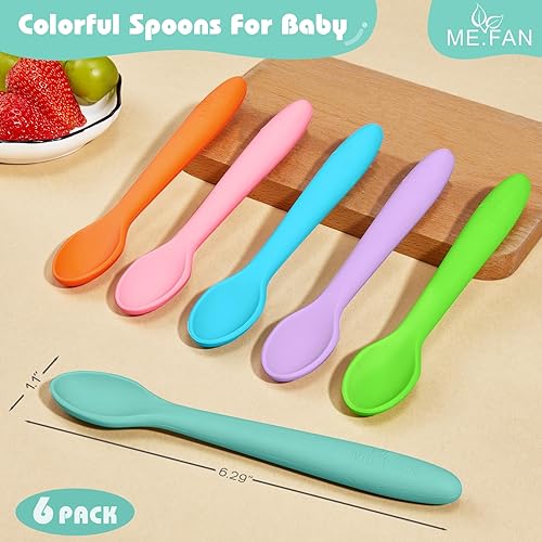Miniatura 9 de ME.FAN Cucharas de silicona para bebé, paquete de 6 cucharas de alimentación para bebés y bebés, utensilios para bebés, cucharas de entrenamiento