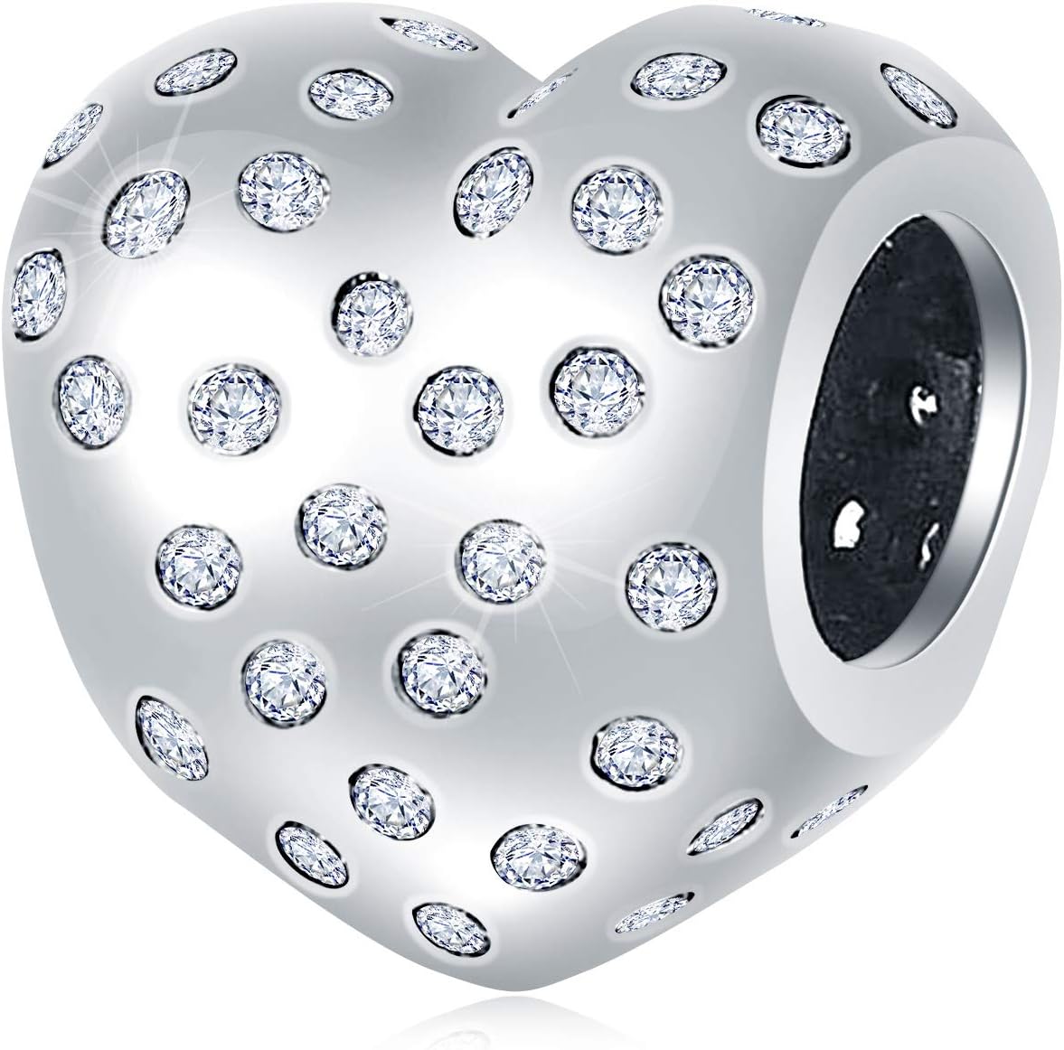 Sparkling Pave Heart Cubic Zirconia Charms fits Pandora Women bracelet, 925 Sterling Silver I Love You Beads with Sparkle Clear CZ Stones, Gifts for Christmas/Mothers Day/Valentines Day