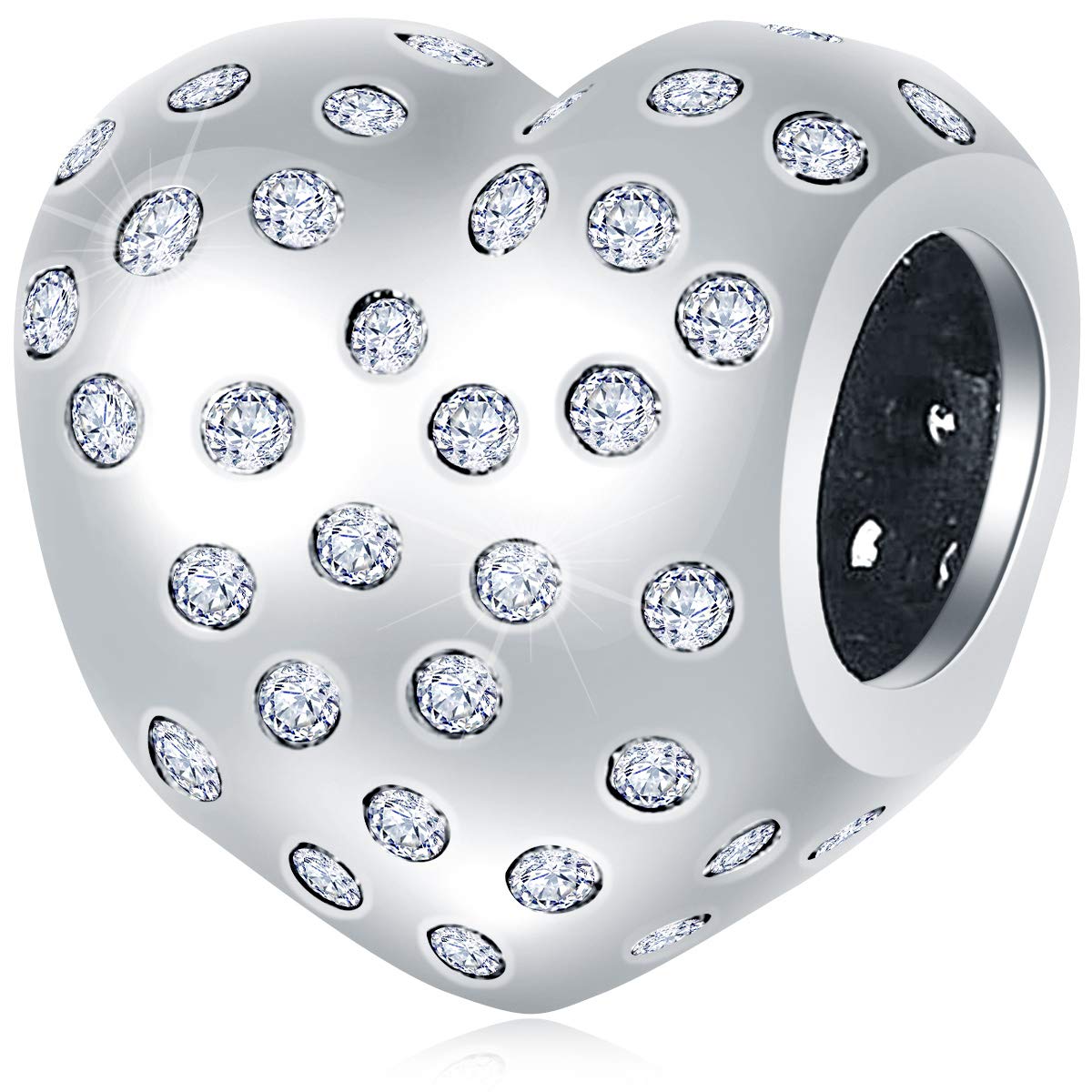 Sparkling Pave Heart Cubic Zirconia Charms fits Pandora Women bracelet, 925 Sterling Silver I Love You Beads with Sparkle Clear CZ Stones, Gifts for Christmas/Mothers Day/Valentines Day