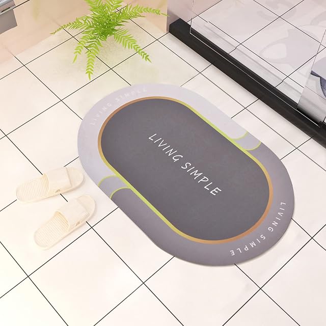 Rainebrg Bathmat 40 x 60cm Non-Slip Bathroom Mat Super Absorbent Water, Machine-Washable, Microfiber Absorbent Bathroom Floor Mat. (Grey)