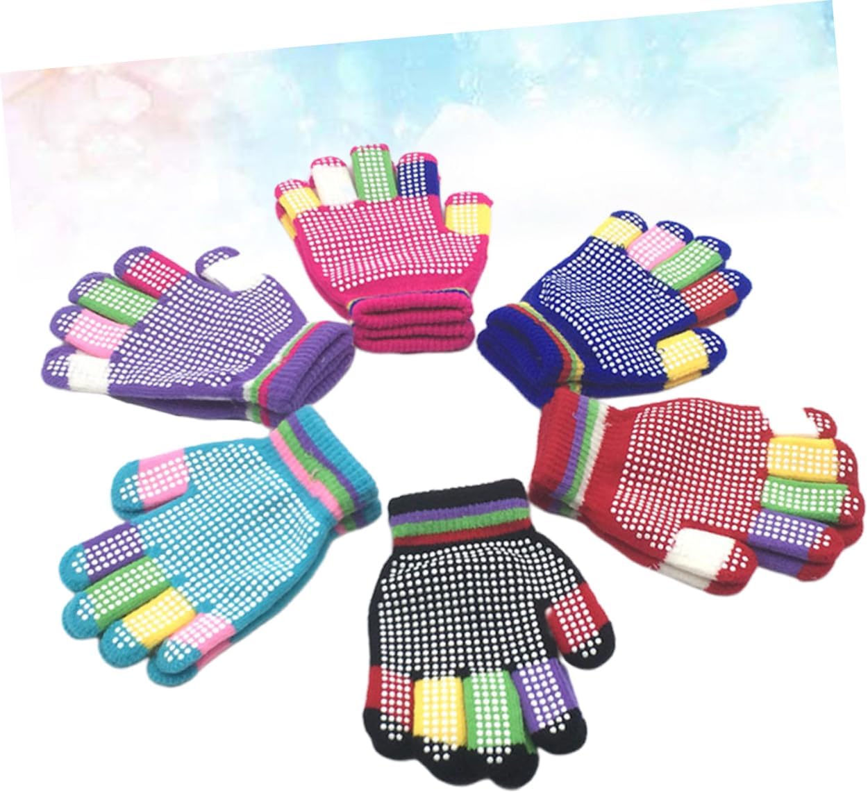 12 Pairs of Kids Non-Slip Stretchy Snow Gloves for Boys and Girls Warm Winter Gripper Gloves Random Color