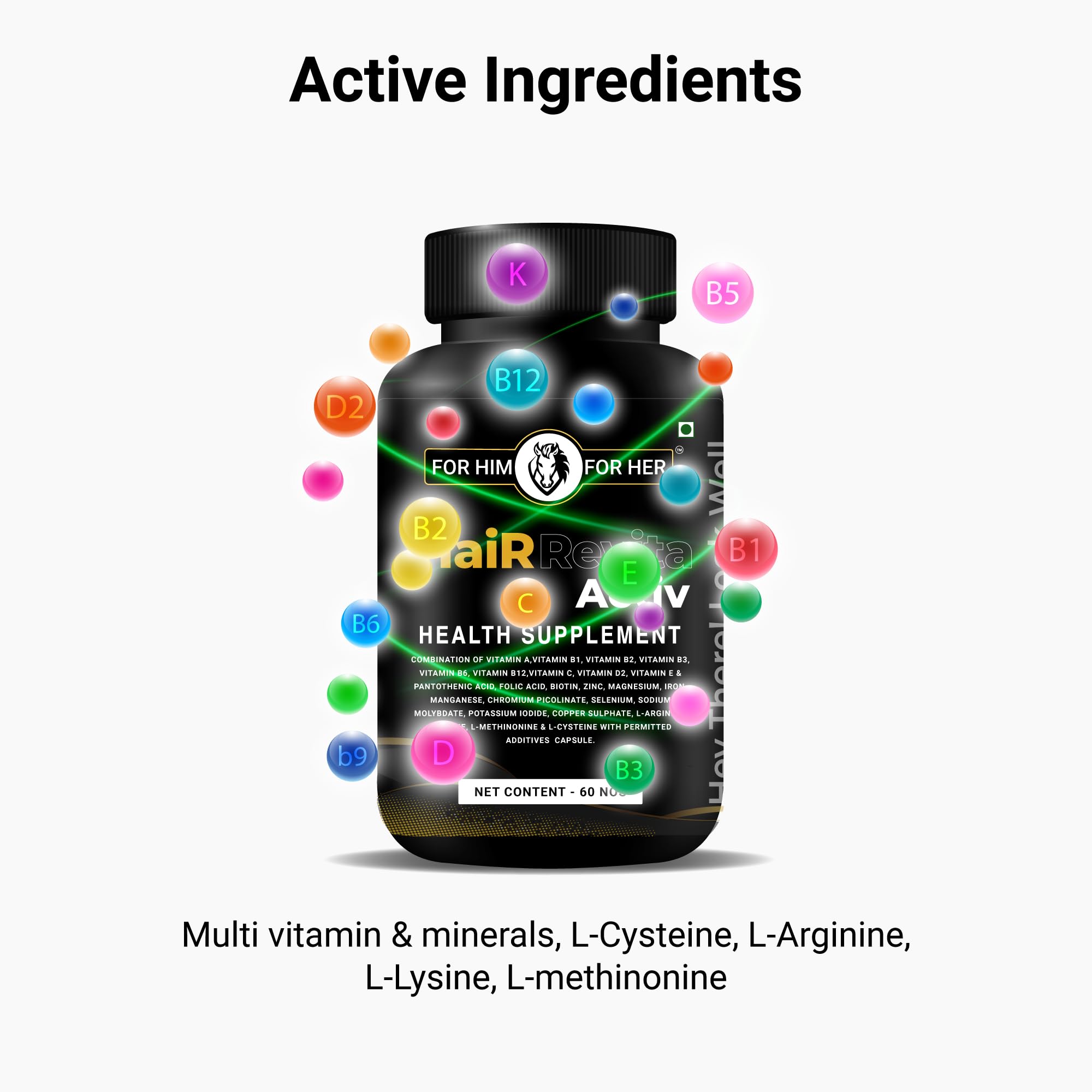 Hair Revita Activ – Hair Growth capsules and hair fall control Supplement with Multivitamins, Amino Acids and Minerals – Supports Hair Strength and Voume for Men and Women – 60 Veg Capsules — Amazon image 3