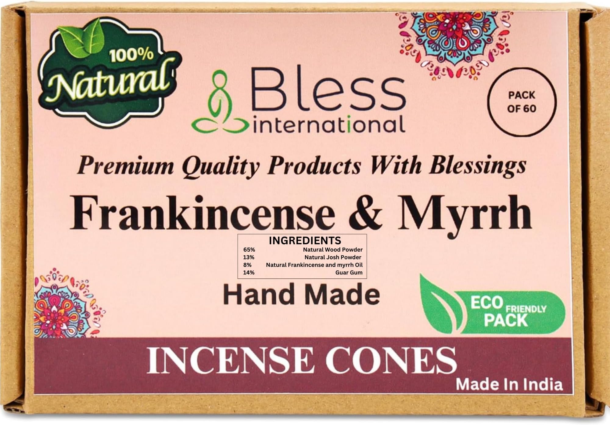 Frankincense-and-Myrrh 100%-Natural-Incense-Cones Handmade-Hand-Dipped Organic-Chemicals-Free for-Purification-Relaxation-Positivity-Yoga-Meditation The-Best-scents (60 Count)