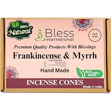 Bless International Frankincense-and-Myrrh 100%-Natural-Incense-Cones Handmade-Hand-Dipped Organic-Chemicals-Free for-Purification-Relaxation-Positivity-Yoga-Meditation The-Best-scents 60 Count