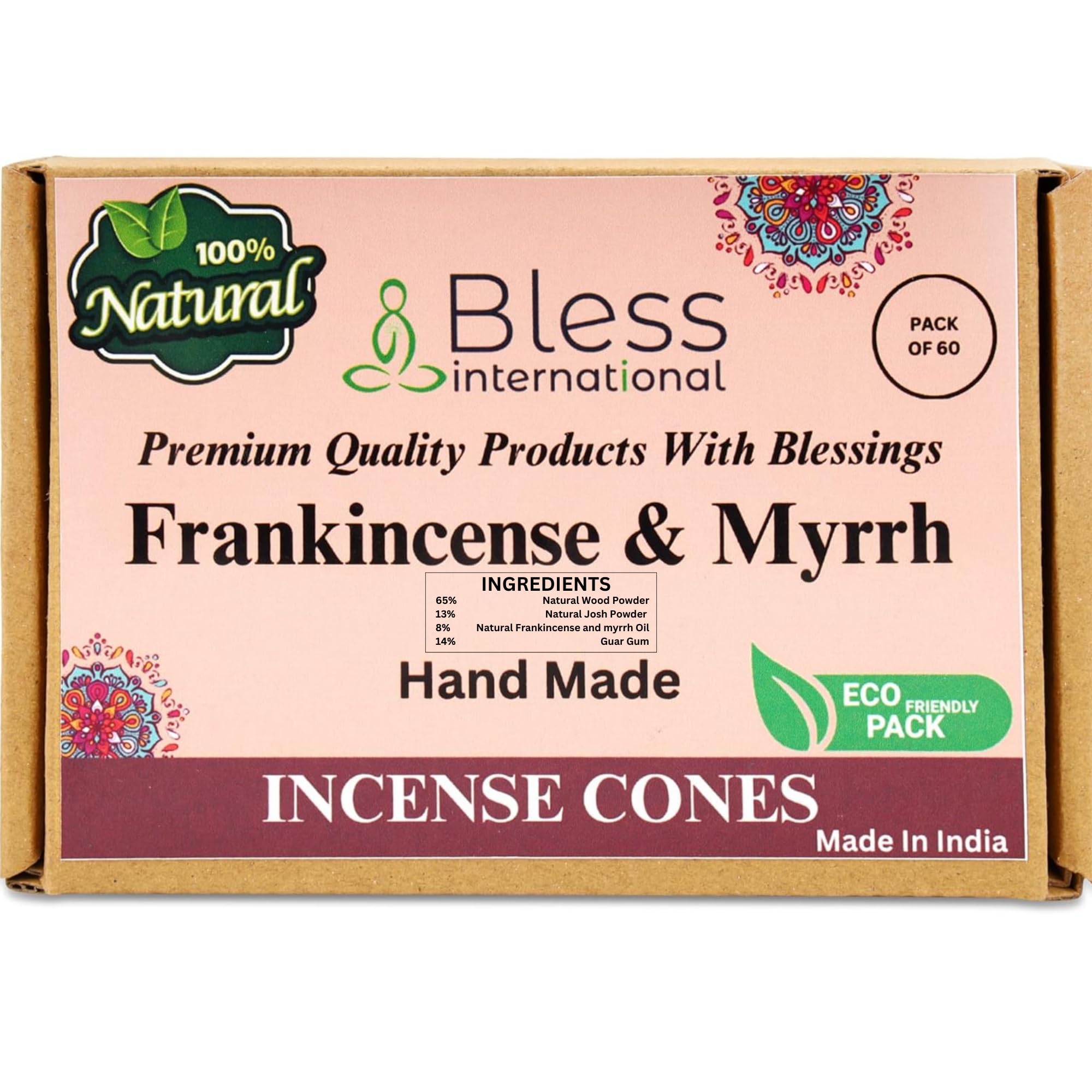 Frankincense-and-Myrrh 100%-Natural-Incense-Cones Handmade-Hand-Dipped Organic-Chemicals-Free for-Purification-Relaxation-Positivity-Yoga-Meditation The-Best-scents (60 Count)