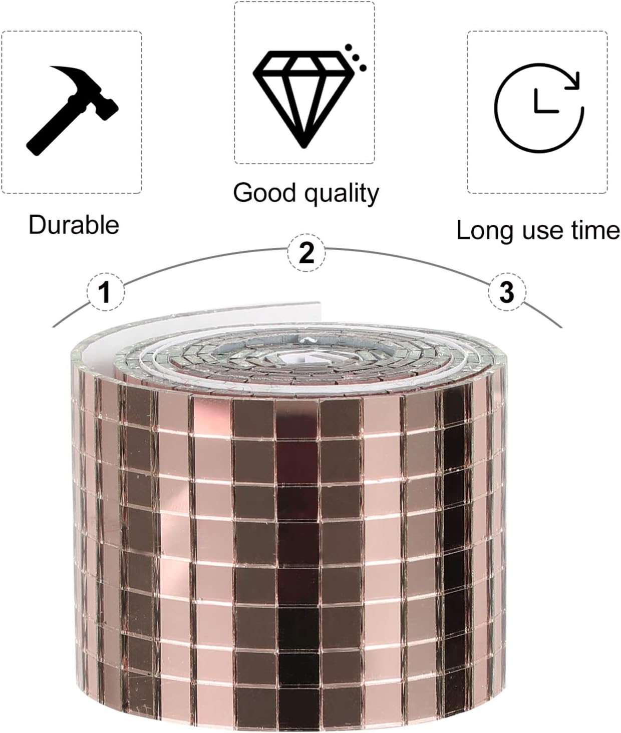 EXCEART Self-Adhesive Mosaic Mirror Tiles Roll 1464Pcs Rose Gold Mini Square Glass Stickers for Wall Decoration Waterproof Vinyl Wall Tiles for Home Kitchen Bathroom DIY - Image 4