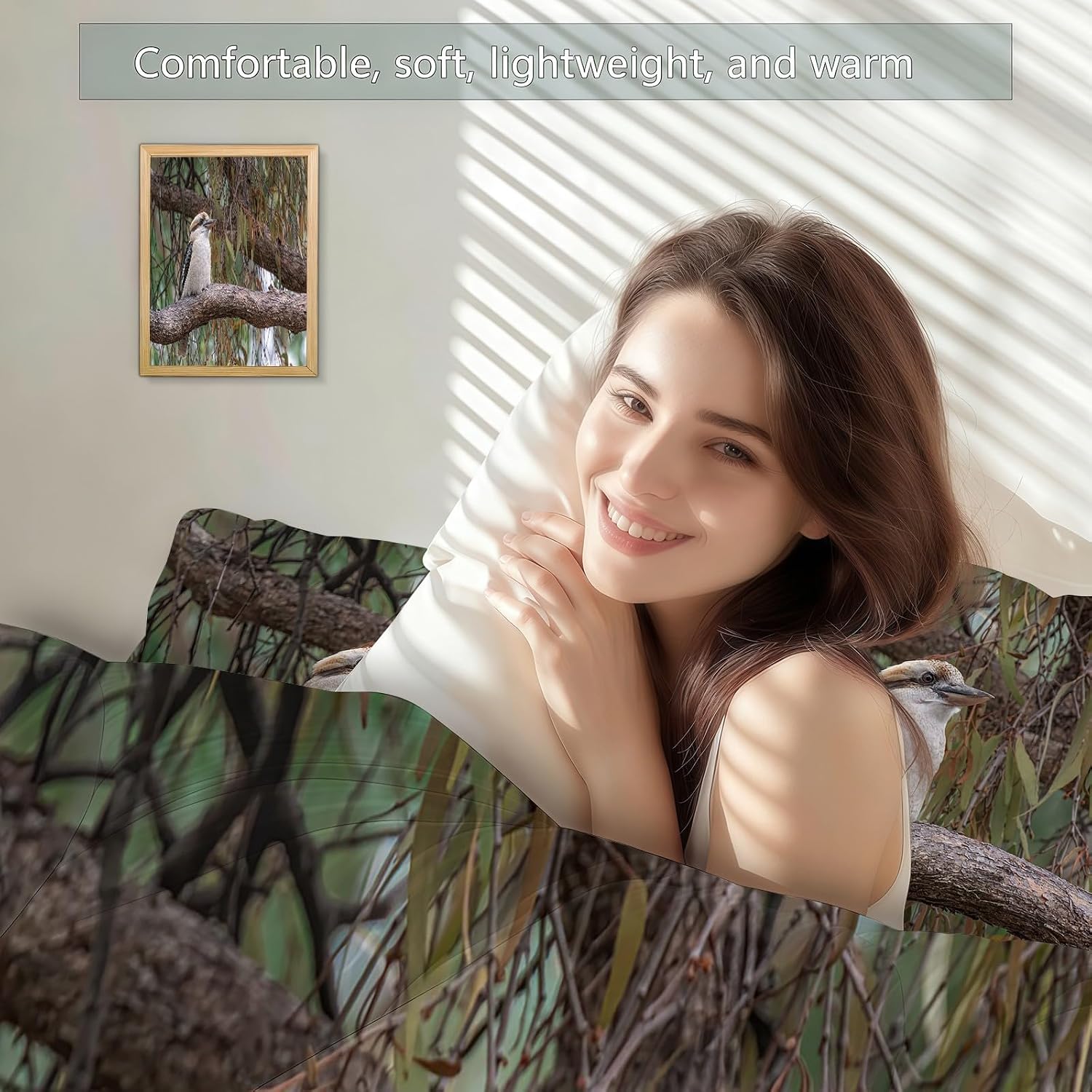Kingfisher Twin Comforter Set, Branches Twin Comforter Luxury Soft Microfiber Fluffy Printing Duvet Insert, Quilt with 2 Pillowcases for Kids and Adults YUb2738