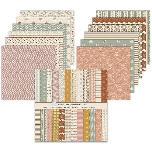 24 Feuilles Blocs de Papier pour Scrapbooking 30,5 x 30,5 cm Papier Décoratif, à Motif Papiers de Scrapbooking Blocs de Papiers Cartonné pour Journal Album de Bricolage (A, 12inch)