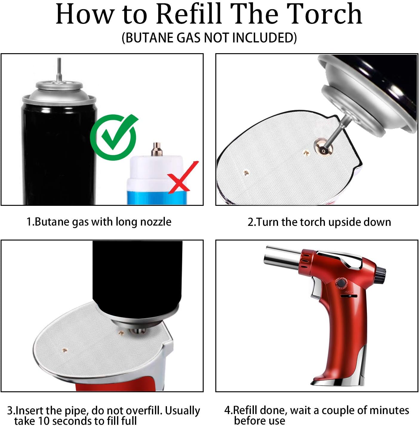 DYD Butane Torch, Culinary Torch Refillable Kitchen Cooking Torch Lighter with Safety Lock and Adjustable Flame for Baking Brulee Creme Cooking BBQ Crafts(Butane Gas Not Included)