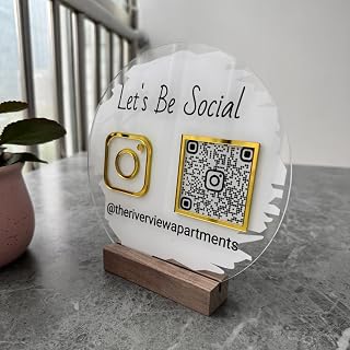 Custom Circular QR Code Sign for Business Personalized Social Media Cashapp Instagram Facebook Twitter Wifi Signs Scan to Pay Payment Display Plaque for Beauty Store Salon Hairdressers Beautician