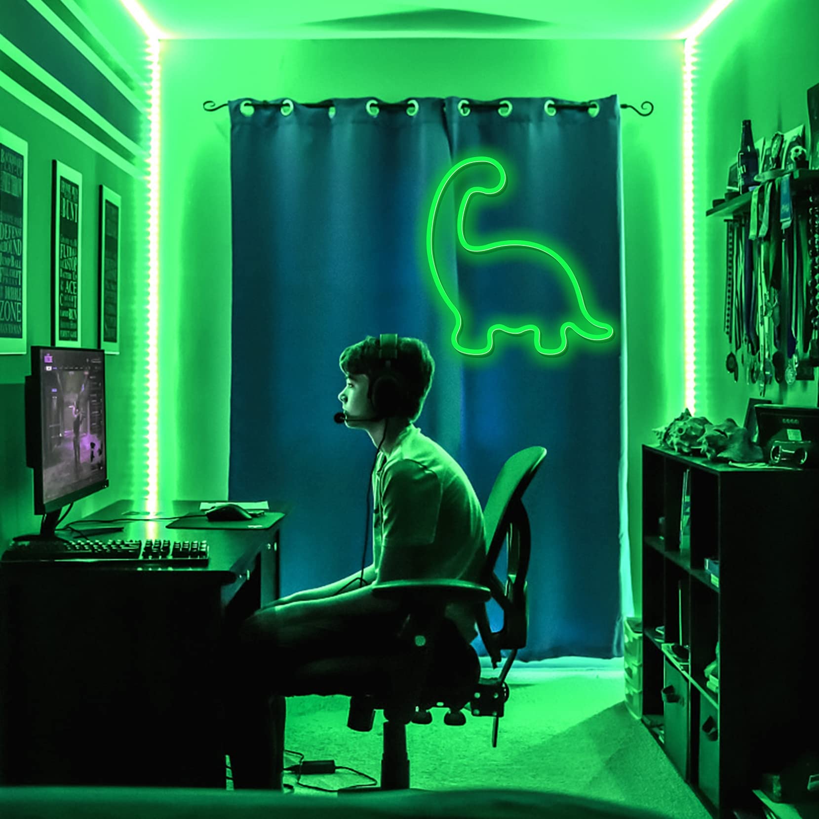 Carino Dinosauro a LED Neon Luce per Bambini Regali di Dinosauro Neon segni alimentati per Bambini per Bambini Decorazioni da Parete,Verde