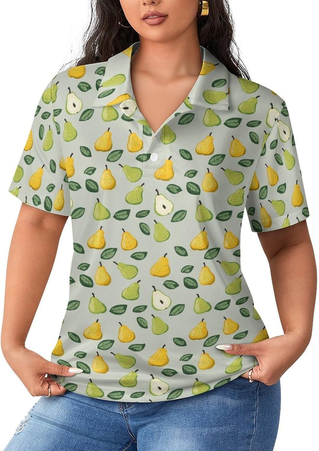 Pear Fruit Pattern Women's Golf Polo Shirts Short Sleeve Quick Dry Tennis Tops Casual Work Blouses