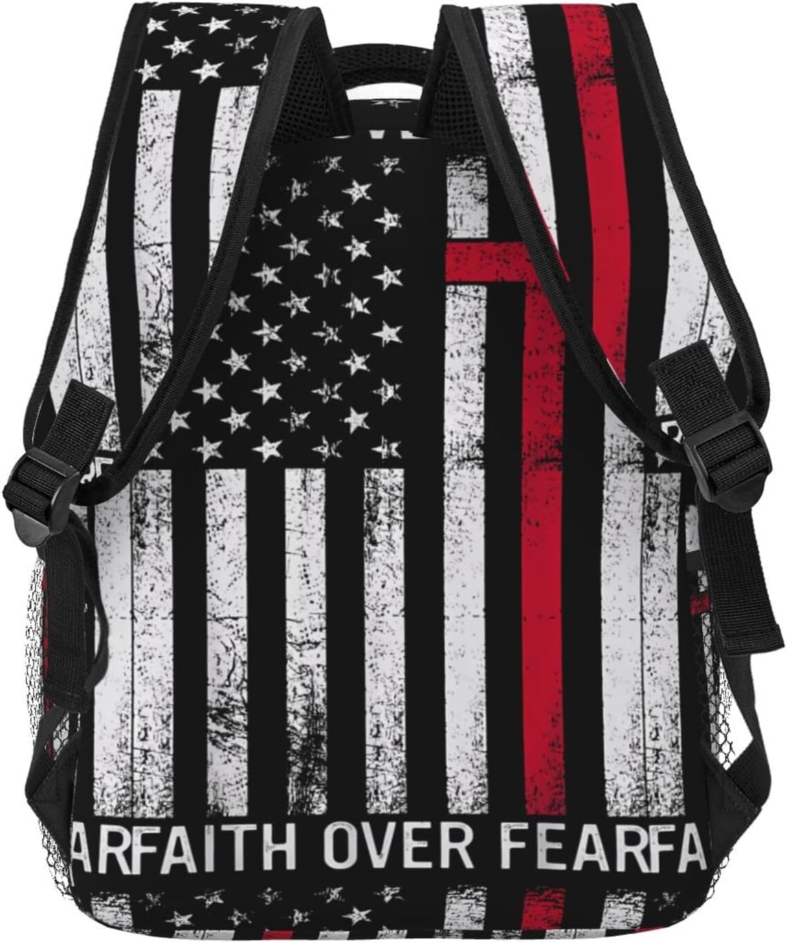 Faith Over Fear Patriotic Christian Cross American Flag Laptop Backpacks Double Shoulder Laptop Pack Bag Daypack Back Pack Bags Rucksack Computer Bag with Side Pockets Front Zipper Pockets - Image 4